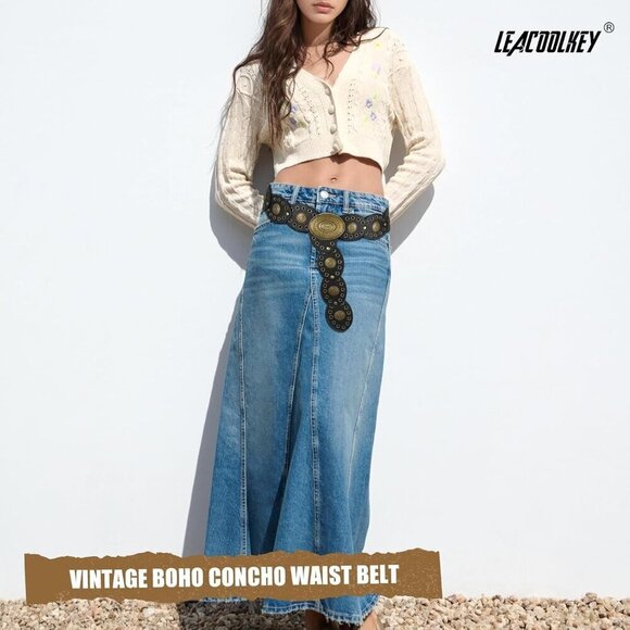Hollow Western Disc Faux Leather Belt for Women Casual Formal Adjustable main image 7